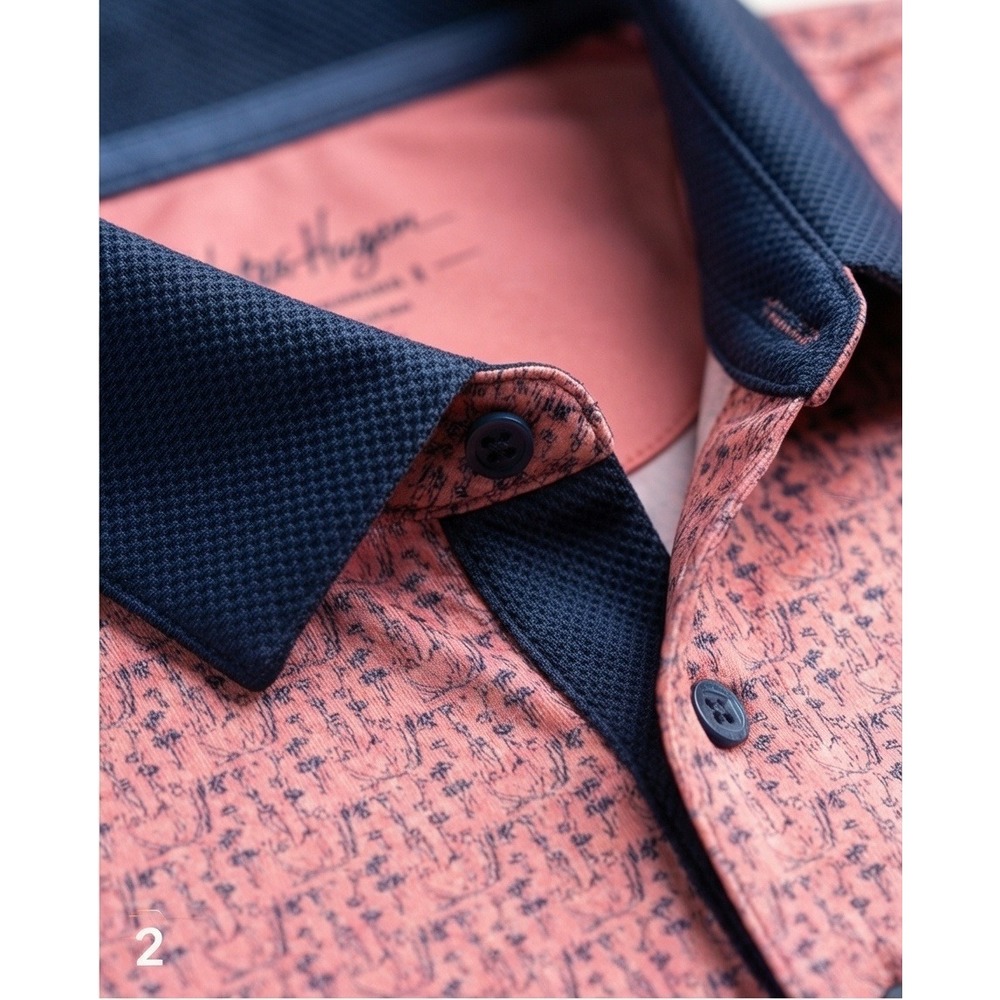 Walter‎ Hagen Mens XXL Performance Golf Polo Salmon Cocktail Novelty Print Shirt